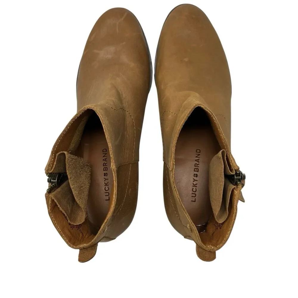 Lucky‎ Brand Tan Leather Blandre Side Zip Spring Ankle Booties